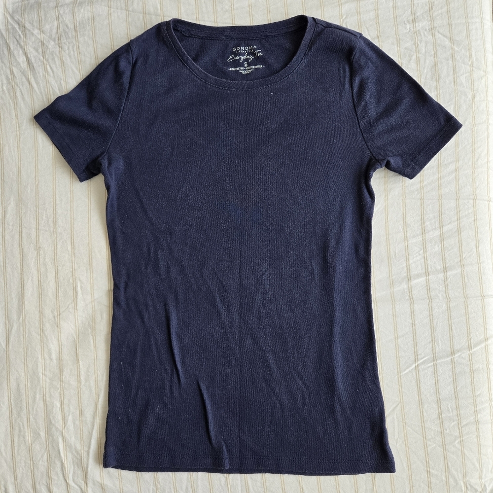 Sonoma Womens T Shirt Size XS Navy Blue Short Sleeve The Everyday Tee Top Casual